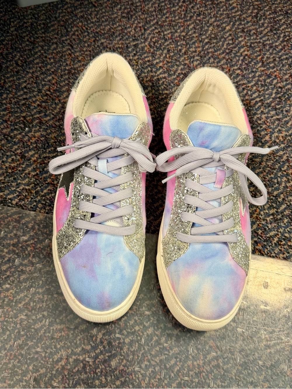 Hey Girl by Corky’s Pastel Tie-Dye sneakers with silver star and glitter. Sz 10